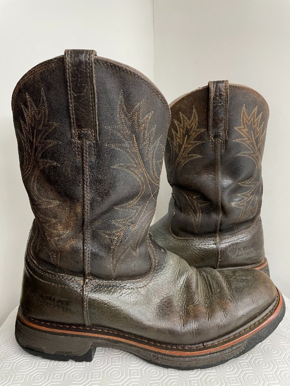 Ariat Work Men's Sierra Waterproof Western Boots Soft Toe Brown Leather 10 D